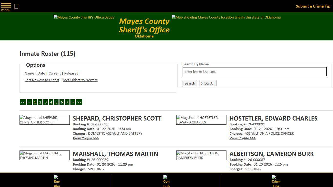 Inmate Roster - Current Inmates Booking Date Descending - Mayes County, OK Sheriff